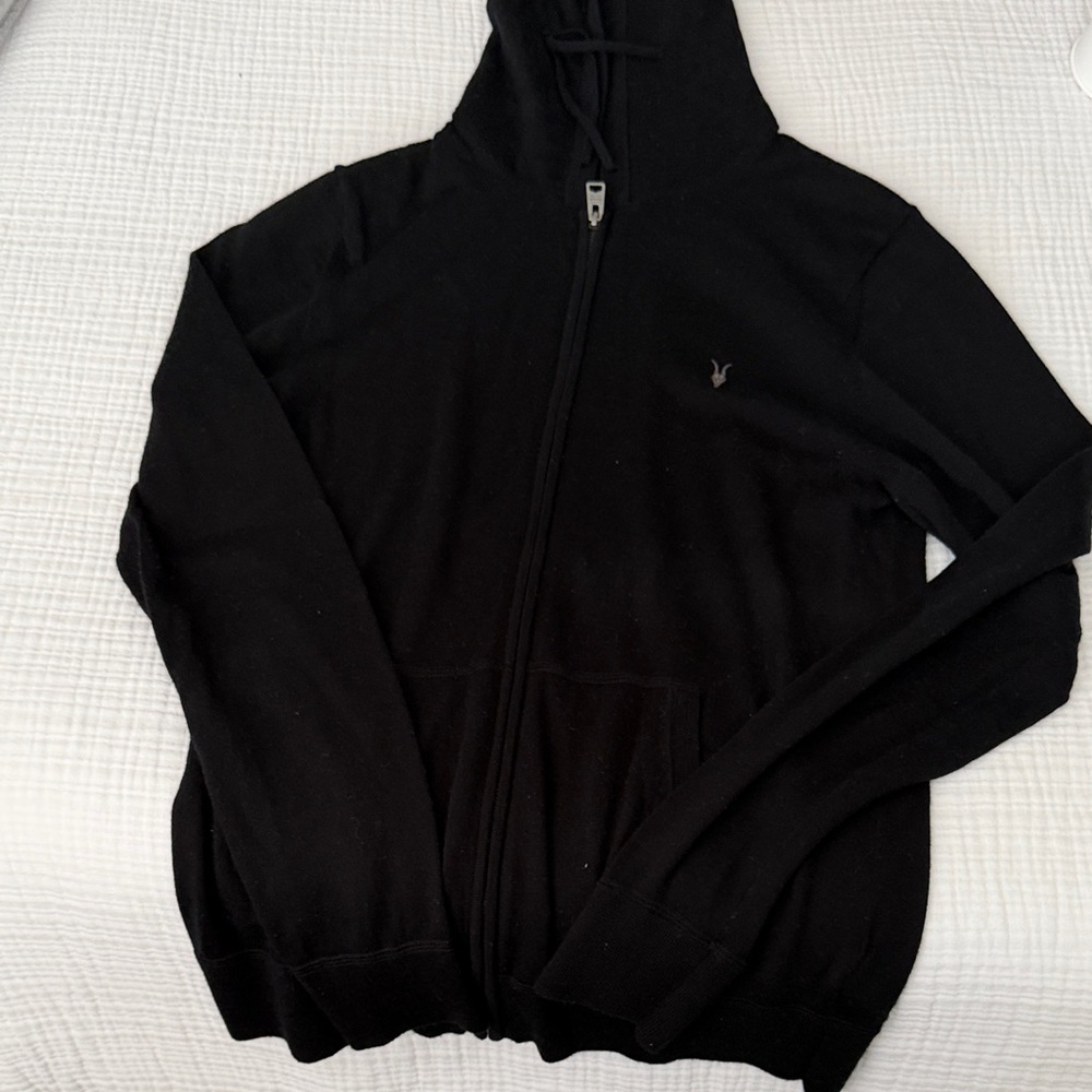 All Saints Black Zip-Up Hoodie Sweater